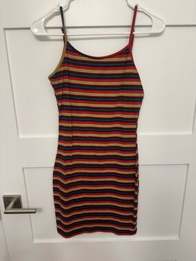 SHEIN Striped Ribbed Spaghetti Strap Mini Dress - Black, Red, Yellow, Green